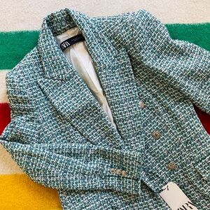 Zara Green Tweed Blazer Size M